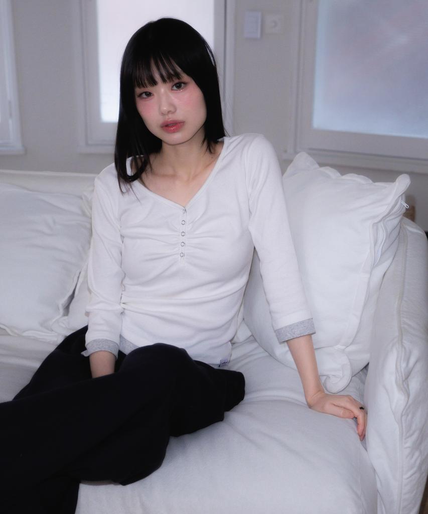 ROSEFRANTZ Shirring Button Layered Long Sleeve [Ivory]