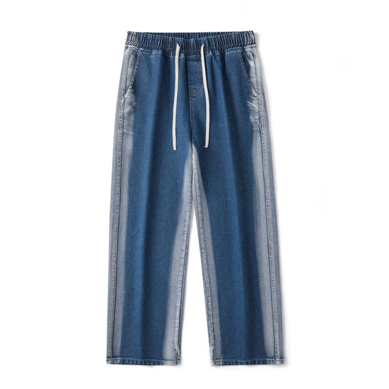 

Fleece Thickened Gradient Washed Jeans Men s Winter Loose Straight Casual Wide Legs S синій