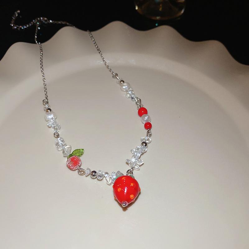 Acetate Plate Resin Strawberry Pearl Necklace Accessories High Sense Fashion Unique Clavicle Chain Versatile Necklace Women