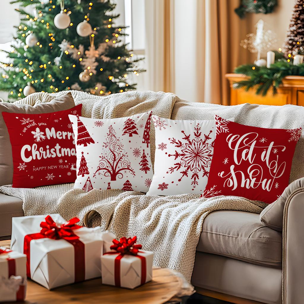 40/45/50Cm Red Christmas Decoration Cushions Pillowcase Polyester Cushion Cover Throw Pillow Pillowcover Home Car Sofa Decor