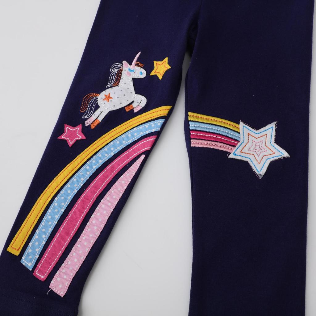 Unicorn Embroidered Girls' Leggings - European & American Style for Spring & Summer