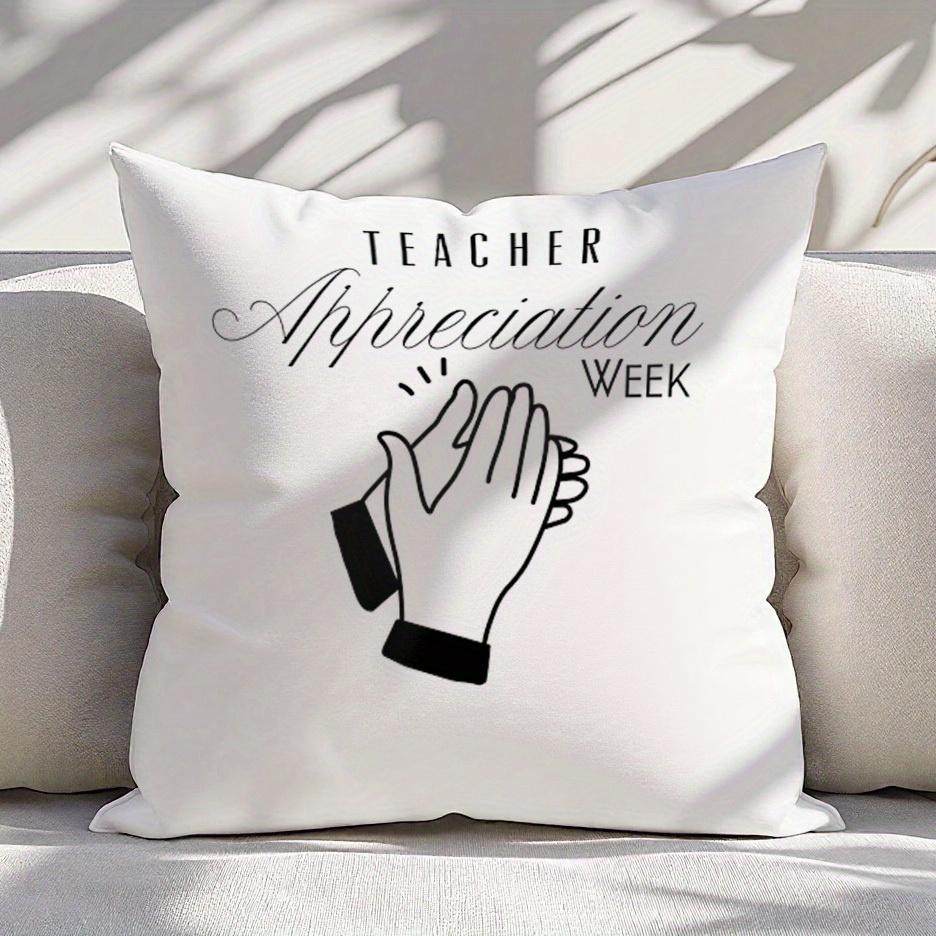 "Teacher Appreciation Week" Pillow Cover 2D Printed Polyester Sofa Cushion Case – Clapping Hands Design For Educators