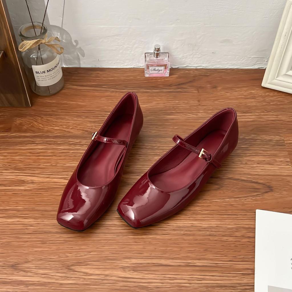 Mary Jane shoes comfortable soft-soled grape mother spring new flat-soled single shoes women's light board word with square head work shoes
