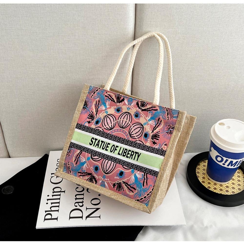 Portable Linen Tote Bag High-capacity Shopping Bag Hot Sale Versatile Handbag  Beach