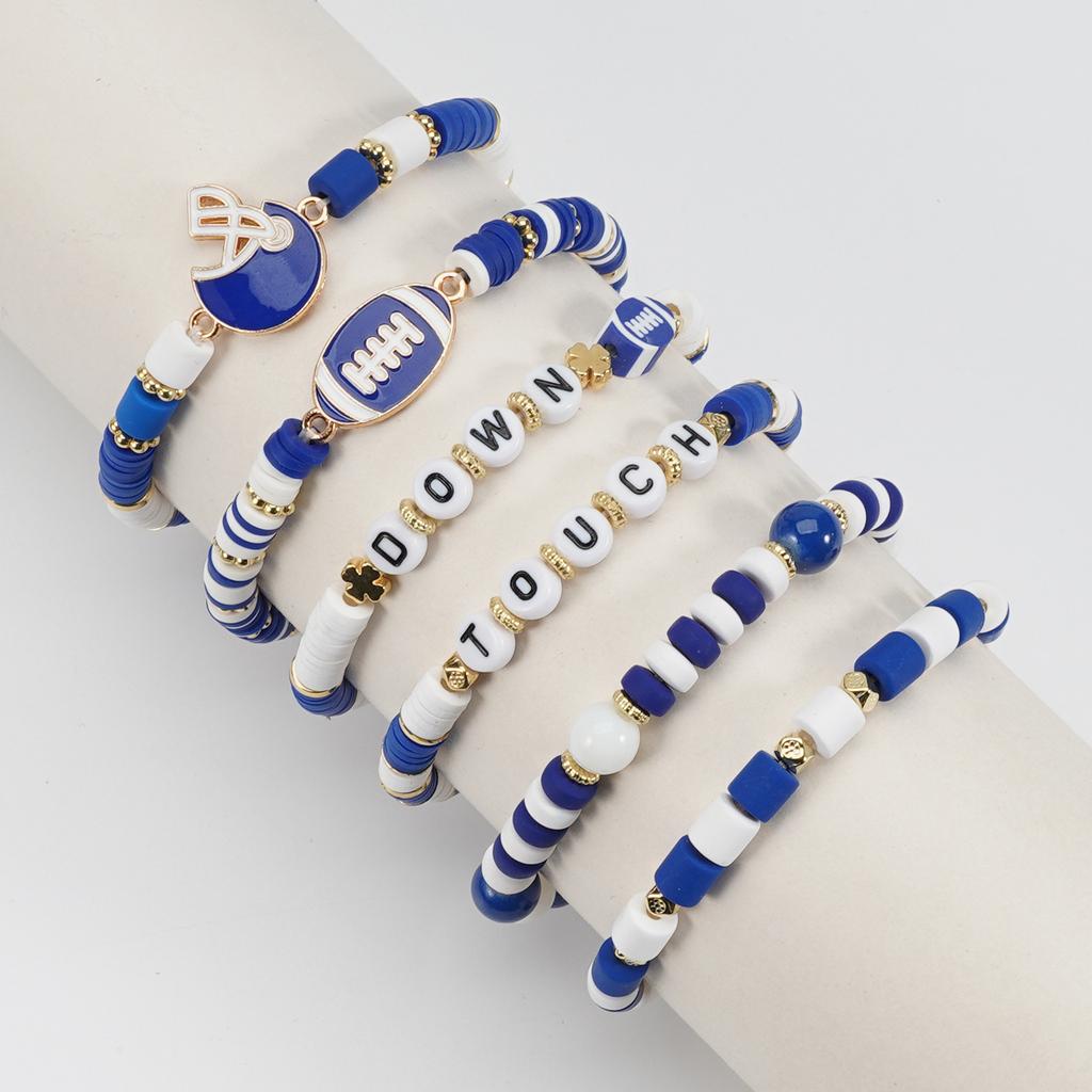 Game Day Polymer Clay Beaded Rugby Ball Bracelet for Women Men Letter Sports Wristband Party Jewelry Accessories