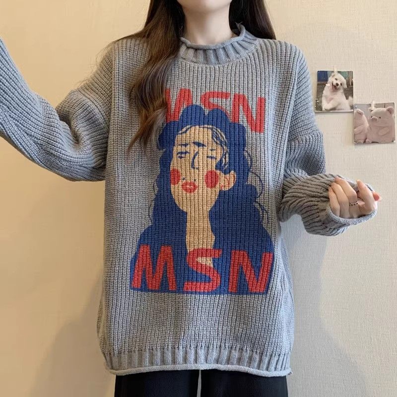 Sweater for Women Autumn Winter Thickened Pullover Warm Knitted Stretchy Long Sleeve Oversize Tops