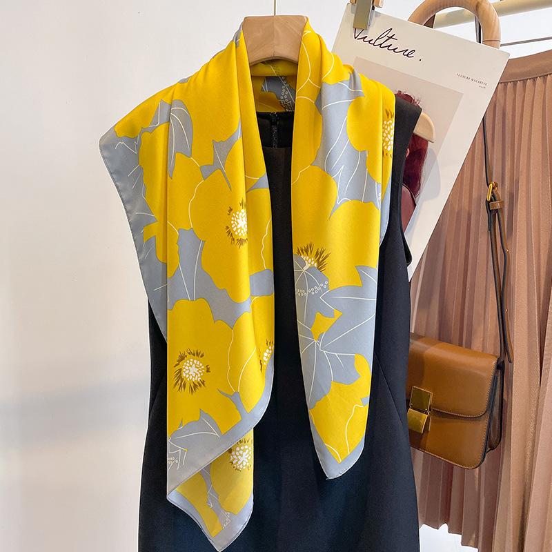 New Print Silk SatinTwill Scarf Luxury 90cm Shawl Wrap Neckerchief Female Wraps Echarpe  Bandana Hijab Head Scarve Gift