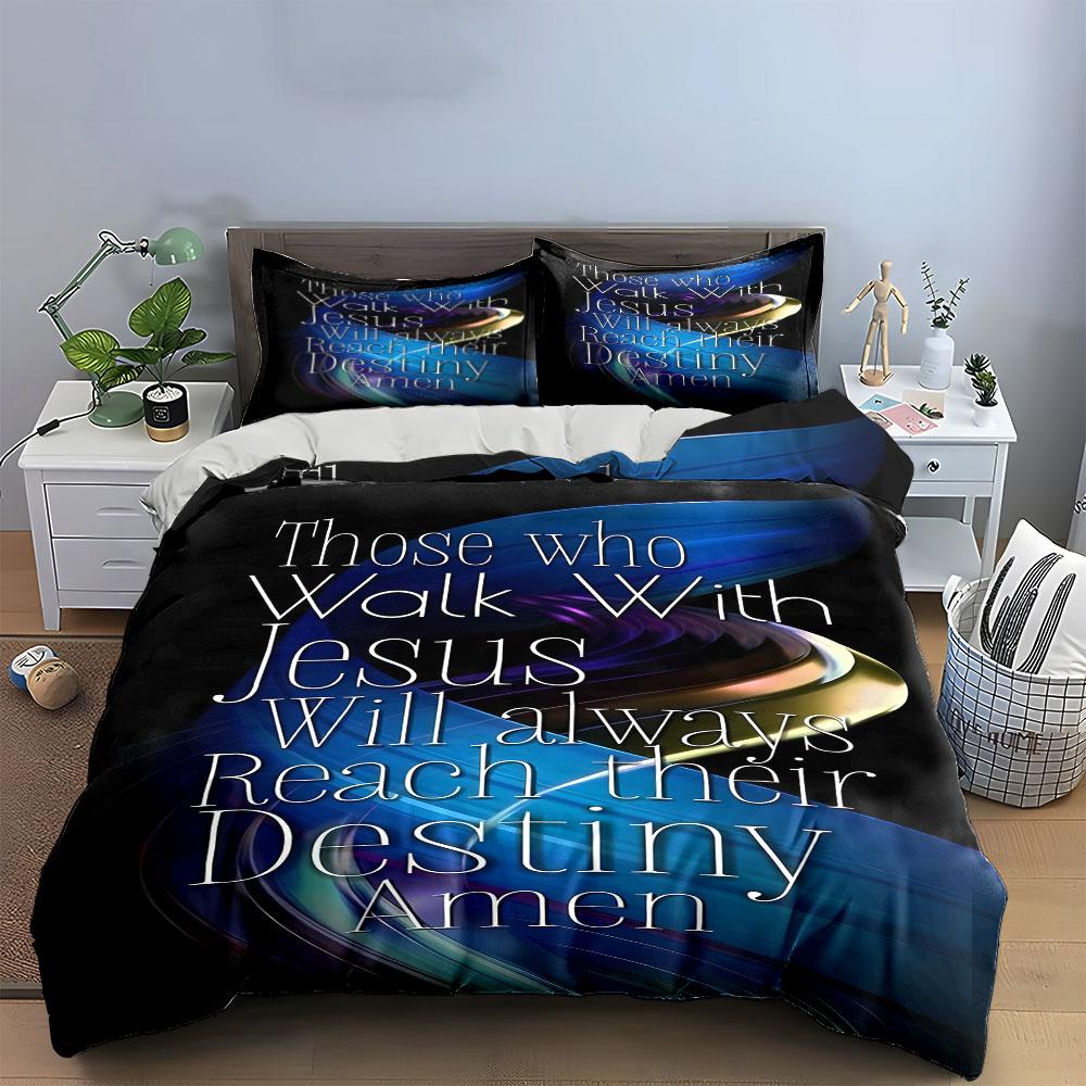 Religious text with swirls. Bedding sets Duvet cover sets Duvet covers Pillowcases(1*Duvet Cover 2*Pillowcases without duvet insert)