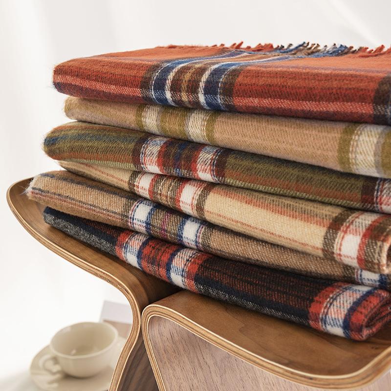 Elegant Business Plaid Scarf for Women Fashionable Commuter Imitation Cashmere Scarf Simple and Versatile Shawl Neck Protector and Scarf