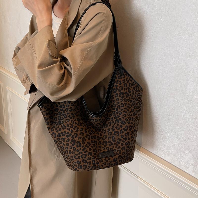 Leopard Print Large Capacity Tote Bag Women Crossbody Bag Commuter Shoulder Bag