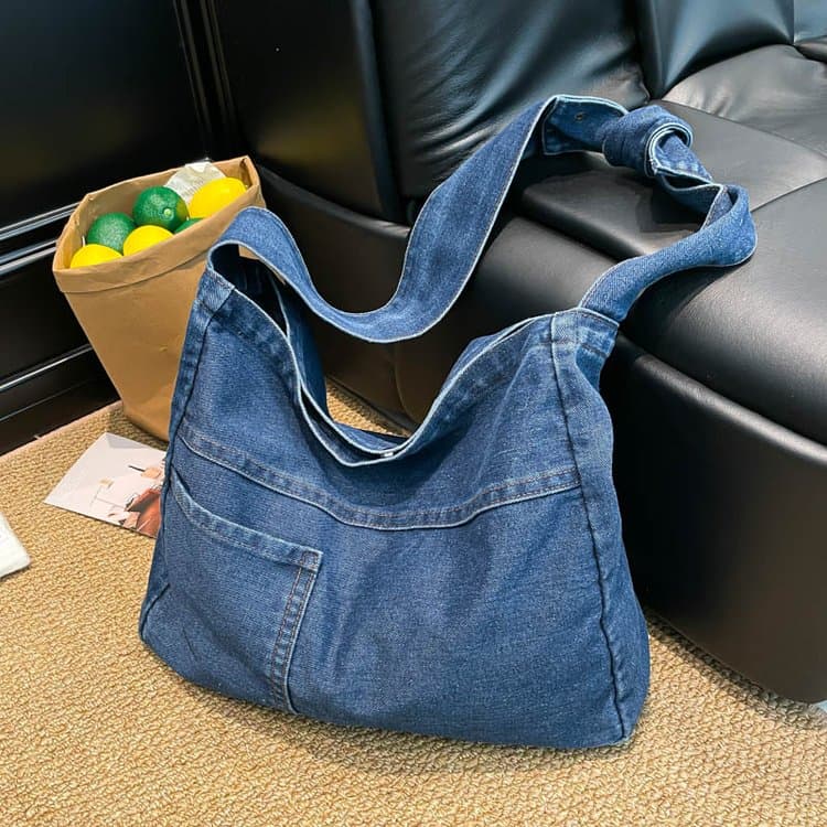 Denim Bow Strap Tote Bag Women