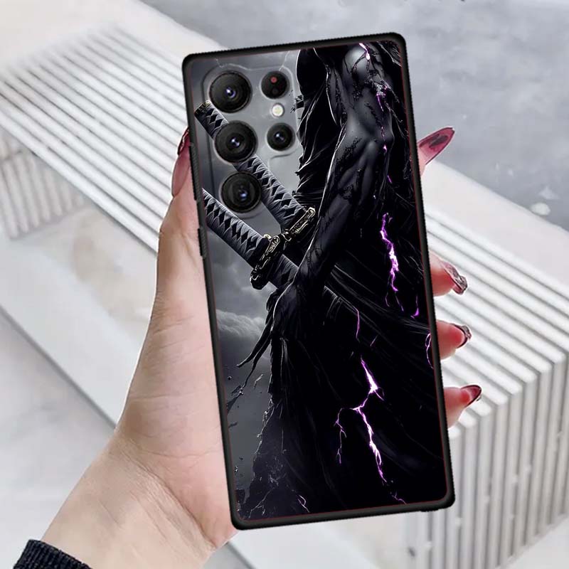 Ancient style swordsman For Samsung Galaxy S26 S25 S24 S23 S22 S21 S20 Ultra Plus FE 5G Black Soft TPU Phone Case