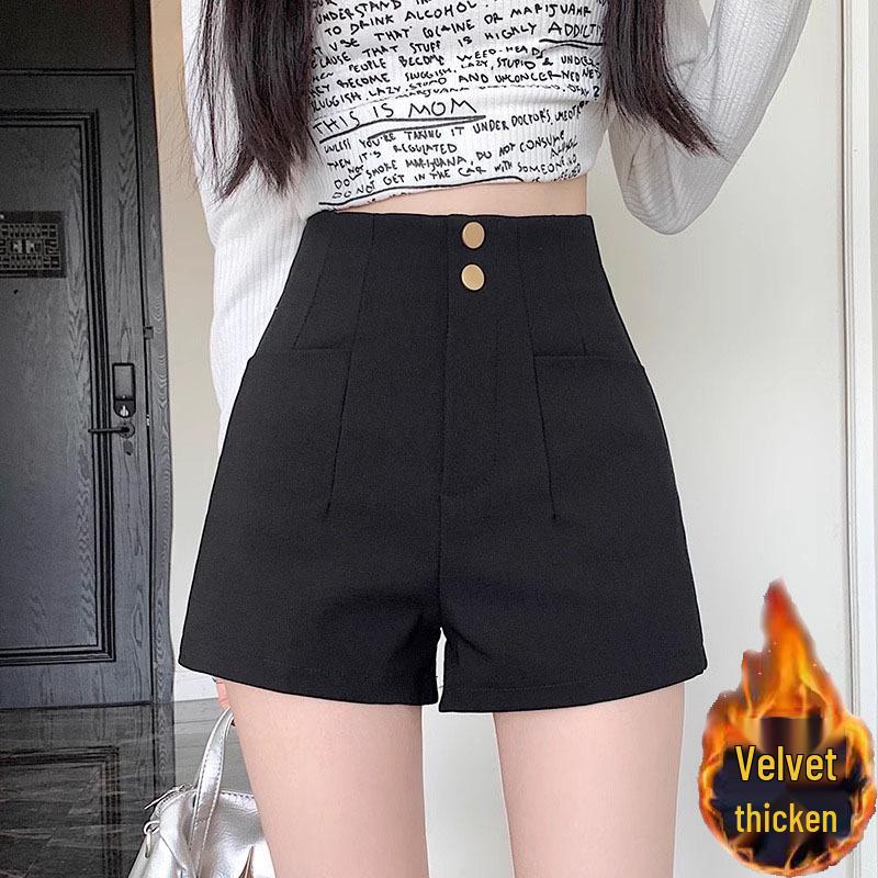 

Женские черные бархатные шорты с высокой талией, утягивающие, шорты для осени/зимы XS чёрный