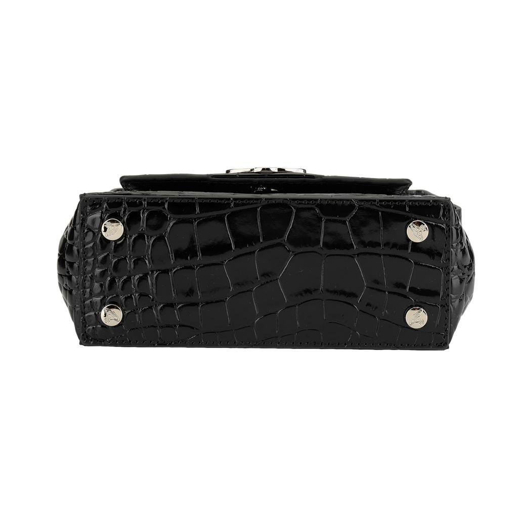 VIVIENNE WESTWOOD Silver Metal Accessories Crocodile Pattern Embossed Leather Shoulder Bag Women Shoulder Bag Black 46030001WL0098N401
