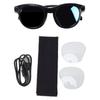 AI Smart Glasses with 2MP Camera Anti Shake 1080P Video Recording Multilingual Translation Black Frame Blue Lenses