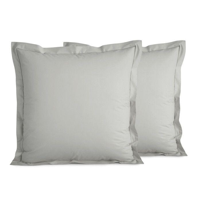 Taie d'oreiller percale de coton peigné "Julian" toutes dimensions Coton Pur - Julian Perle - 65 x 65 cm volant plat piqué