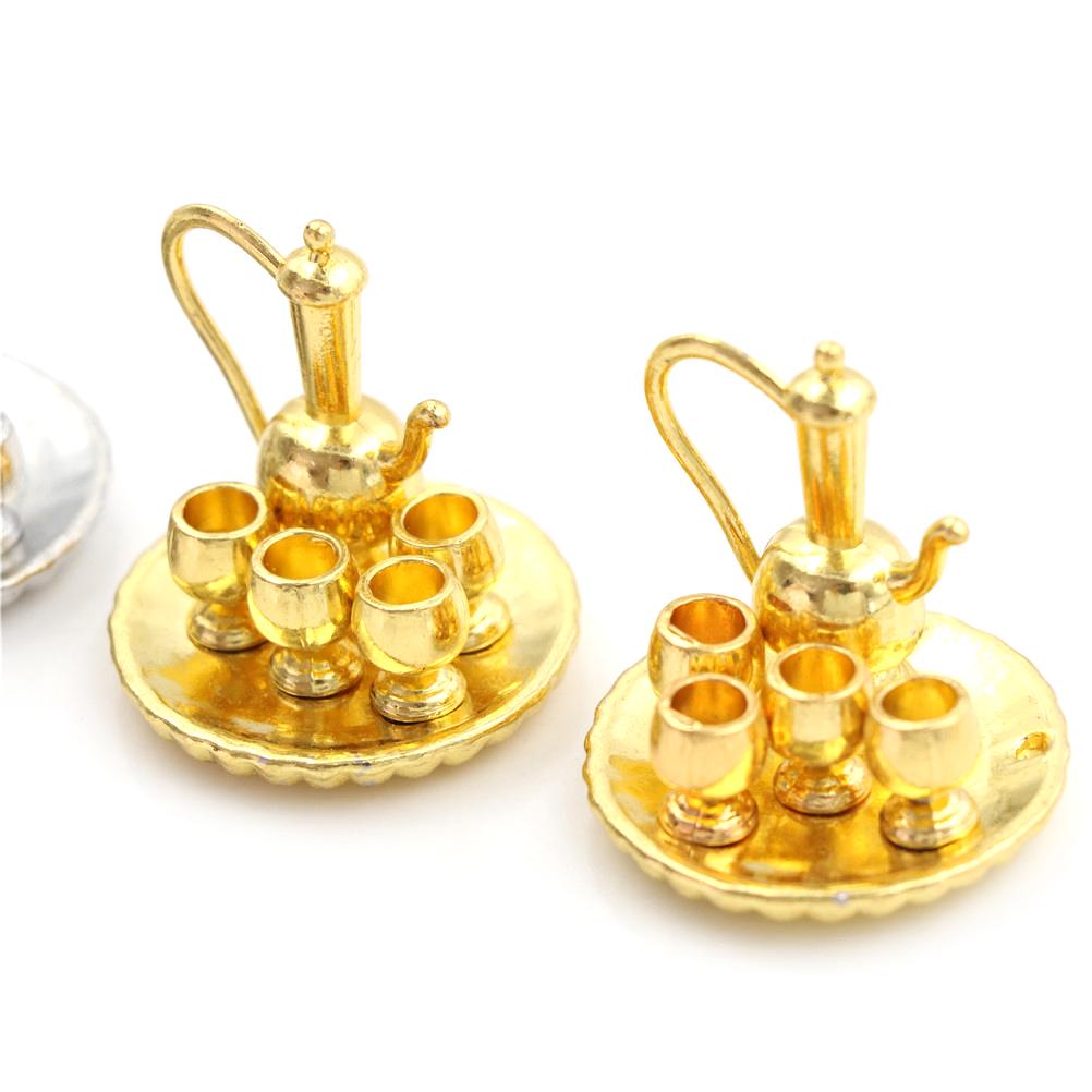 1:12 Dollhouse Kitchen Furniture Toy Miniatures Metal Teapot Set Toy Decoration