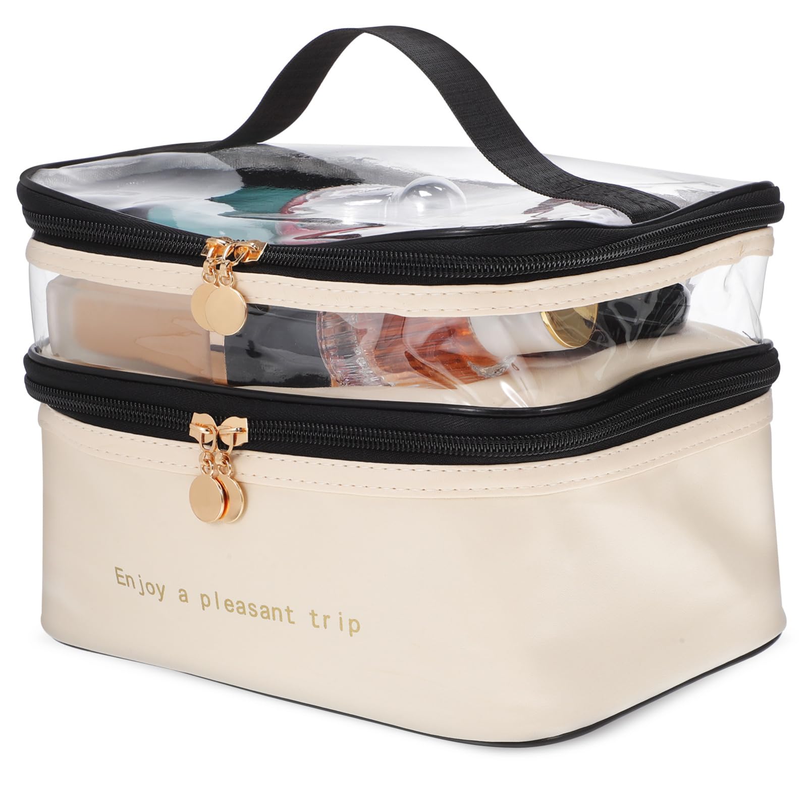 

Frcolor Дорожный косметический органайзер для макияжа, дорожная косметичка, большая вместимость, для хранения косметики, дорожный несессер, дорожный кошелек, сумка, двухслойный