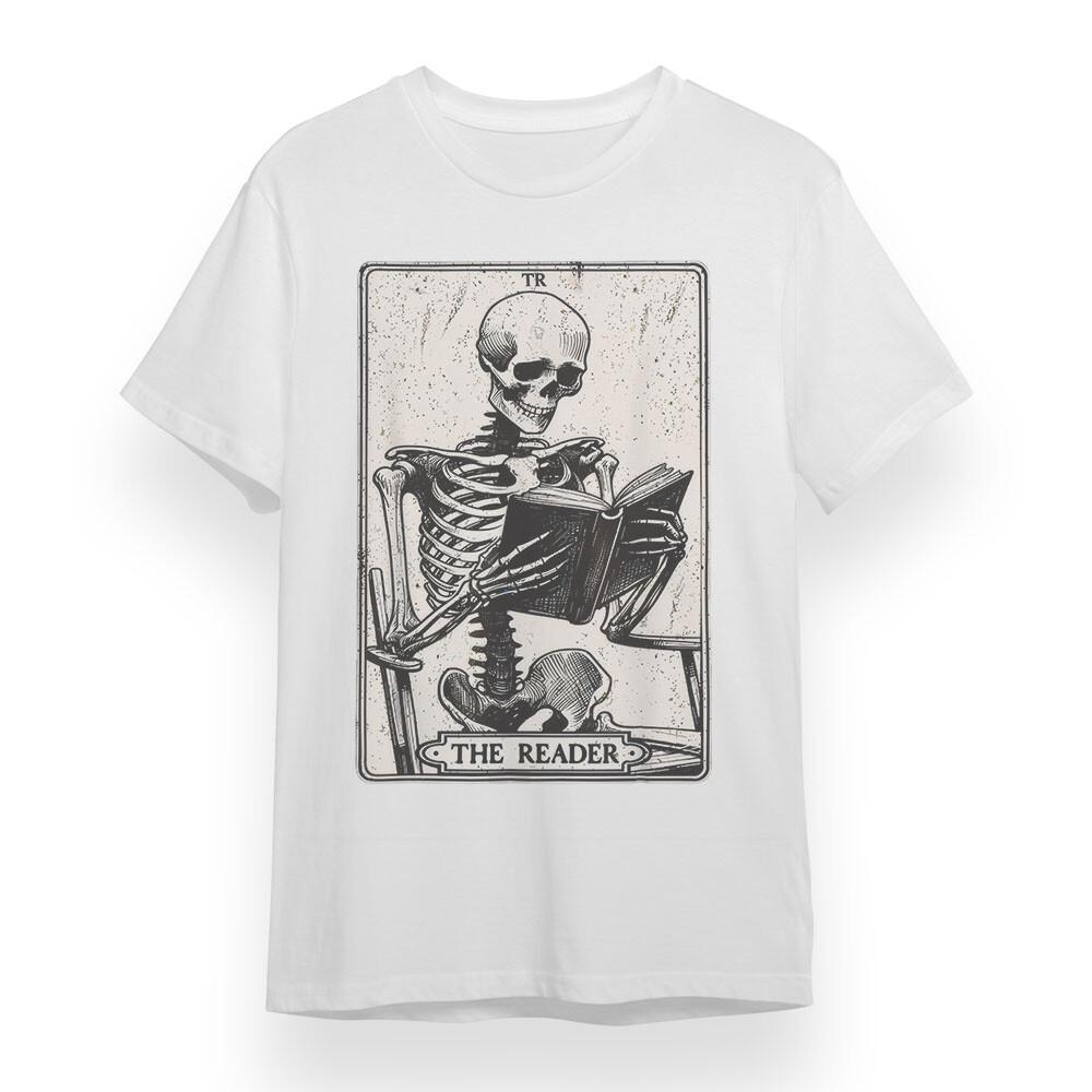 

Women s Plus Size T-shirt With Skeleton Reader Graphic White 100% Cotton Tee USA S