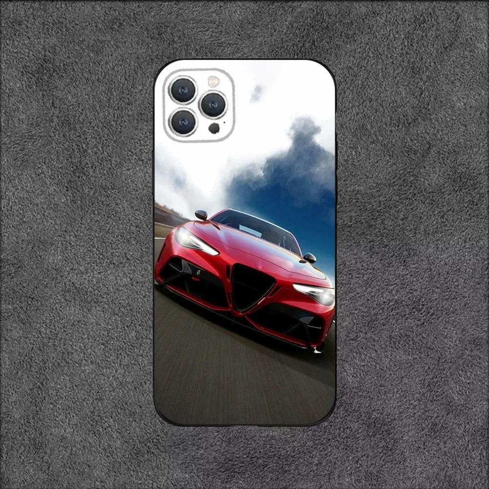 A-AlfaeS Sport Car R-RomeoS-S Phone Case For iPhone 16,15,14,13,12,11,Plus,Pro Max,XS,X,XR,SE,Mini,8,7 Soft Silicone Black Cover