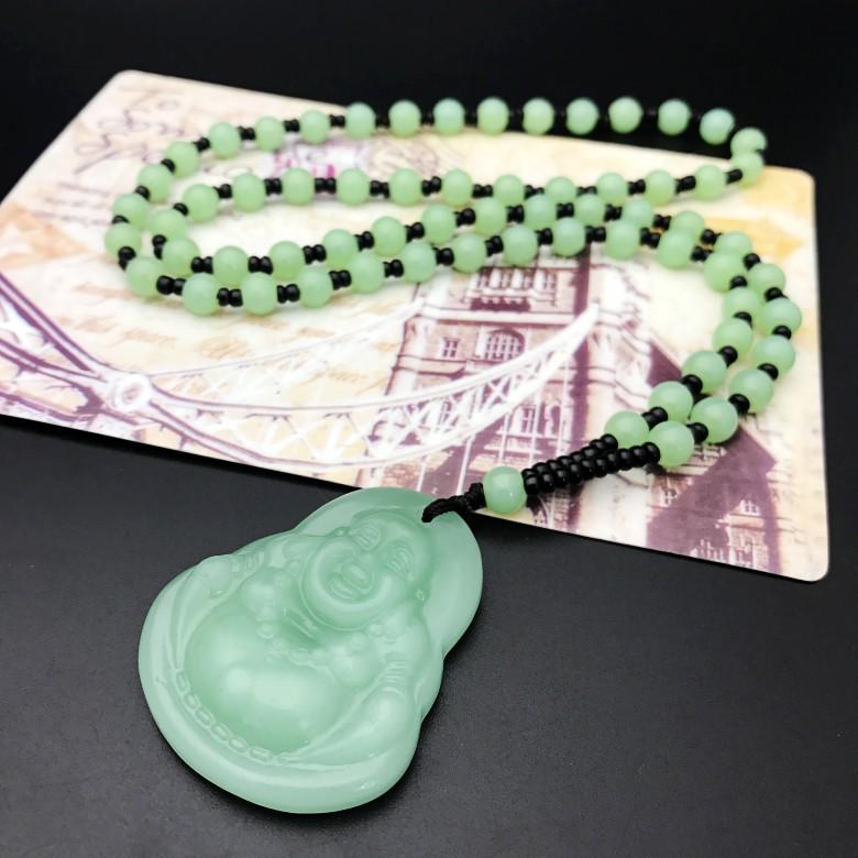 Guanyin Buddha Imitation Jade Pendant with Beaded Necklace