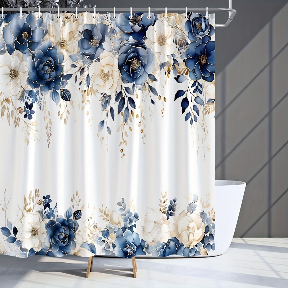 

Blue And Pink Flower Plants Shower Curtain Washable Dirt-Resistant Shower Head Waterproof Polyester Bath Curtain For Home Decor W60H190(CM)-1 Pcs