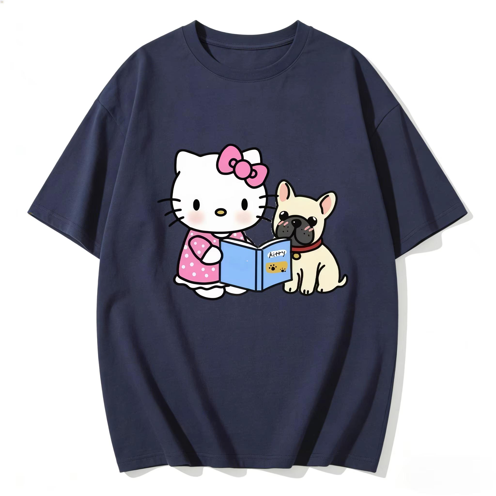 2026 Hello Kitty Cartoon Printed Short Sleeve Summer Comfortable summer loose Tshirt for Women S