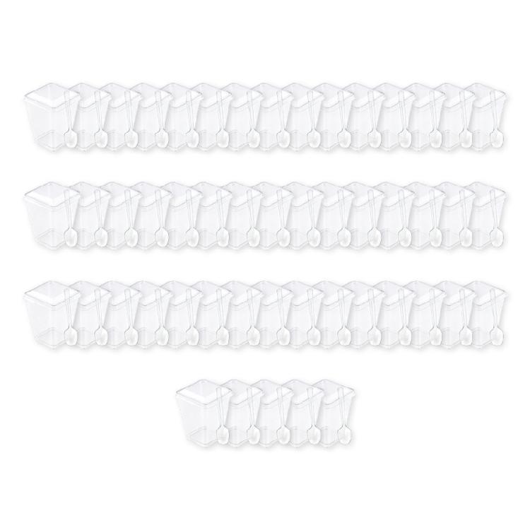 

200ml Clear Square Treat Container With Spoon And Lid For blancmange treat Home Party Serving