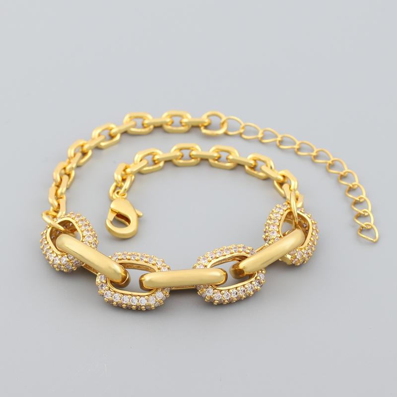 Femme Micro Pave Rhinestones Copper Gold Plated Chunky Chain Bracelet Fashion Jewelry For Women Punk Birthday Party Gift