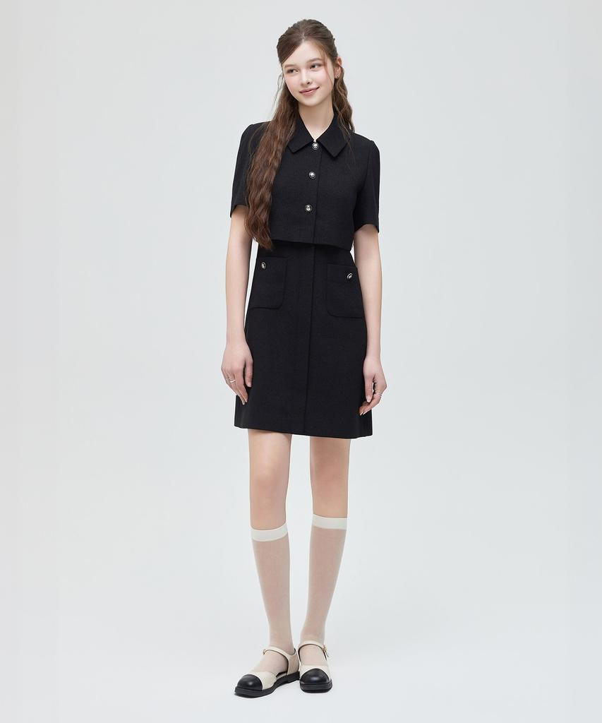 Roem Collar 2-In-1 Tweed Mini Dress (Black) Rmowg25Nt1