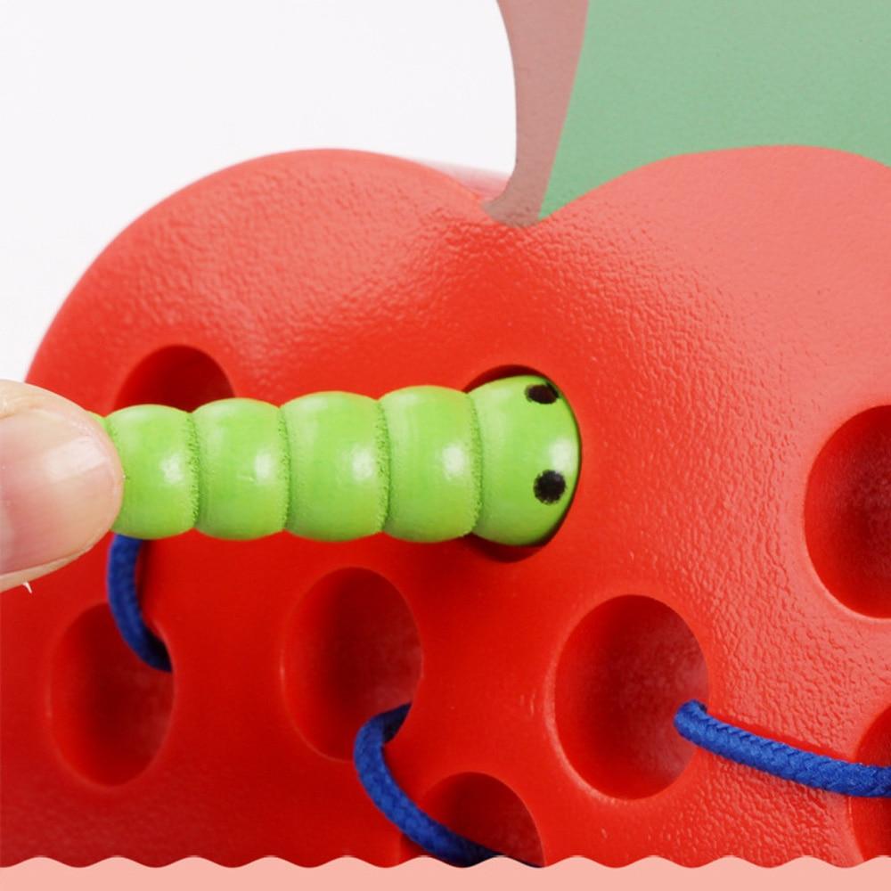 Montessori Kids Educational Toys Fun Wooden Toys Worm eat Fruit Apple Pear Funny Wooden Puzzle Toys for Children Gifts