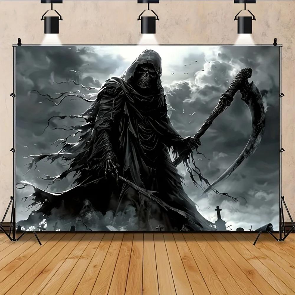 Halloween Gothic Skeleton and Sickle Theme Banner Photography Background Halloween Home Decoration Photography Background Cloth