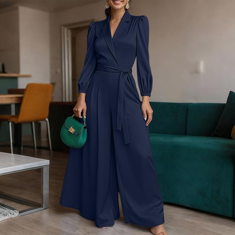 ZANZEA Salopetă casual pentru femei, cu decolteu în V, mânecă lungă, largă, cu picior lat