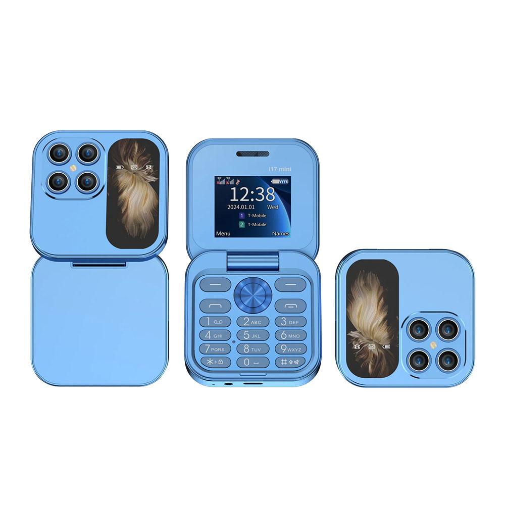 i17 Mini 2G Flip Phone 1.77inches HD Screen Dual SIM GSM Small Mobile Phone Support Flashlight Bluetooth FM Radio Speed Dial Gift CellPhone