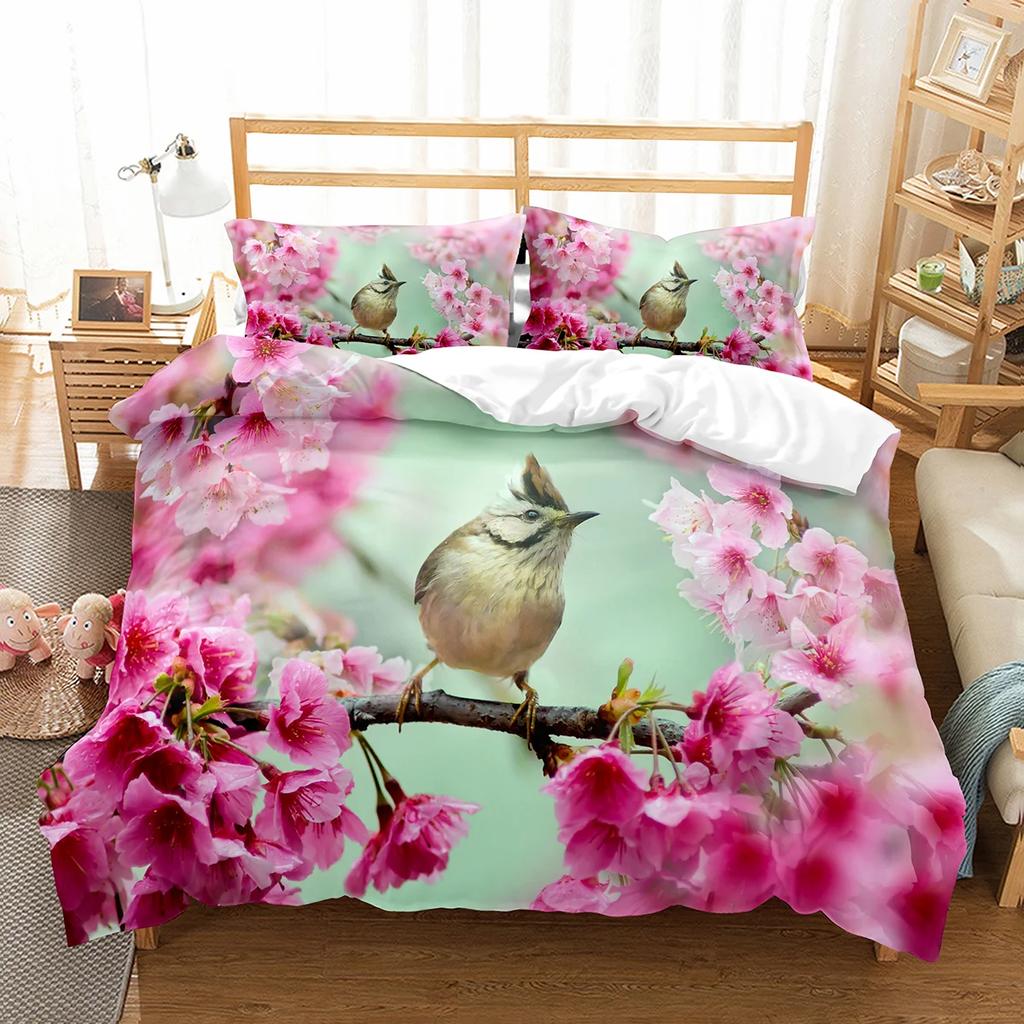 Comforter Cute Birds Wild Animals Pattern Polyester Comforter With For Men Women Bedding Set King Size