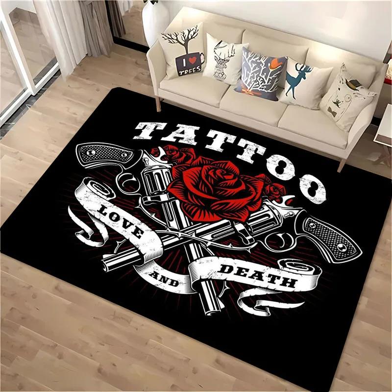 3D HD Tattoo Studio Carpet, Living Room and Bedroom Household Items,Children's Room Sofa Mats, Doormat Floor Anti-slip Rug, Gift