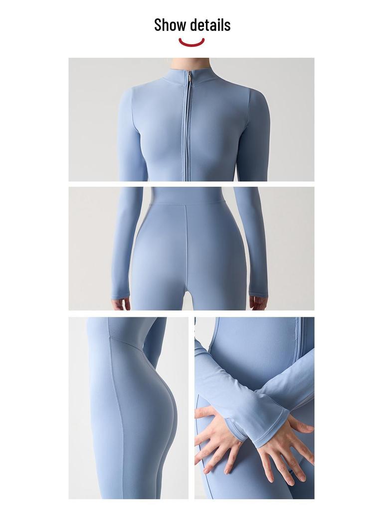 European-American Long Sleeve Nude Yoga Jumpsuit for High-Intensity Fitness, Style 8306