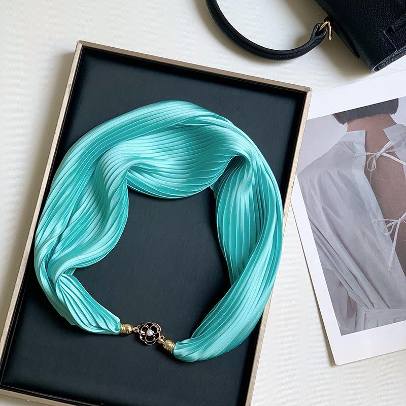 New Monochrome Magnetic Variety Silk Scarf Necklace Women's Pleated Summer Sunscreen Headscarf Decorative Scarf