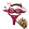 Burgundy Embroidered Mesh Erotic Underwear Perspective Lace Bra Thong Three-point Pure Desire Bra Set