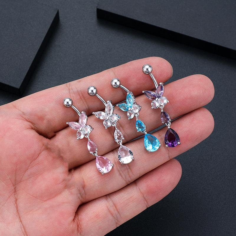 Stainless Steel Butterfly Zircon Belly Button Piercing Ring For Women Body Jewelry