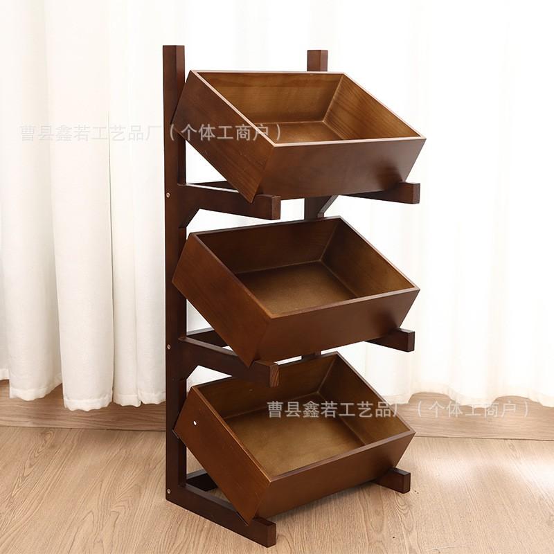 Wooden Storage Shelf Multi-Tier Organizer Living Room Kitchen Dining Area Natural Solid Wood Display Rack