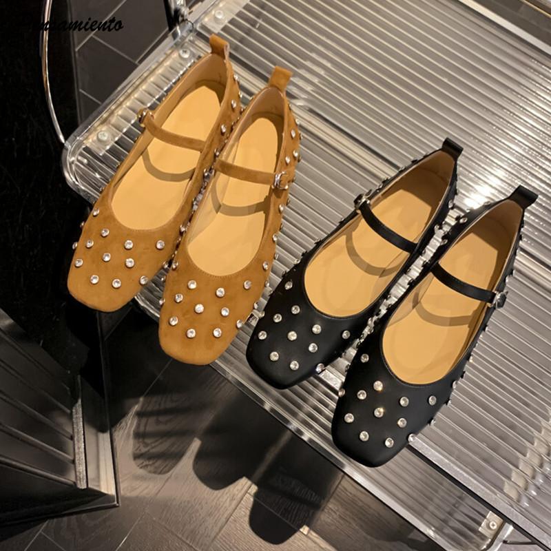 Fashion Fashion Rhinestones Rivets Studded Women Ballet Flats Comfortable Soft Soles Mary Jeans Walking Lazy Loafers Casual Girls Shoes