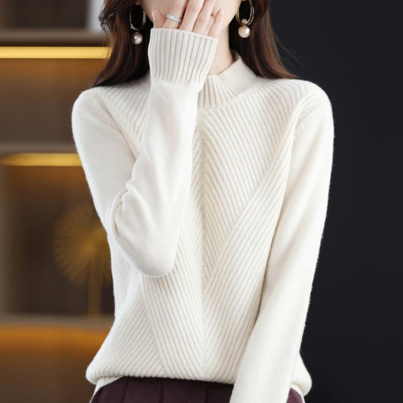 Half Turtleneck Thickened Knitted Sweater Solid Color Casual Sweater for Women Long-sleeved Loose Pullover Autumn