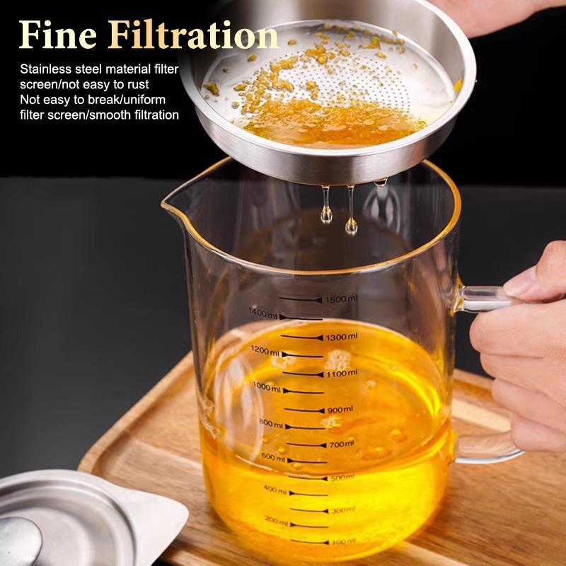 1L/1.5L Stainless Steel Glass Oil Strainer Pot Container Jug Storage Can With Filter Cooking Oil Pot For Kitchen Household Tools