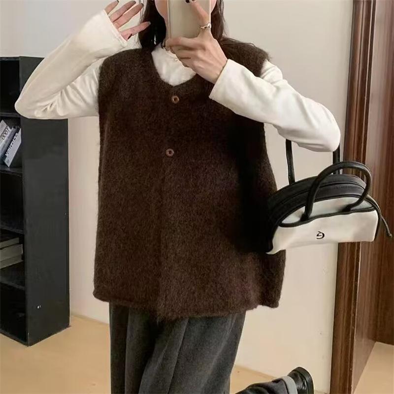 Korean Version, Retro Versatile, Simple Sleeveless Sweater Vest, New Style, Loose Fit, Layered, Knitted Vest