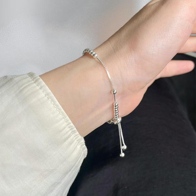 925 Silver Beads Bracelets for Women Men Adjustable Simple Design Elegant Metal Bangle Trendy Party Jewelry Gifts