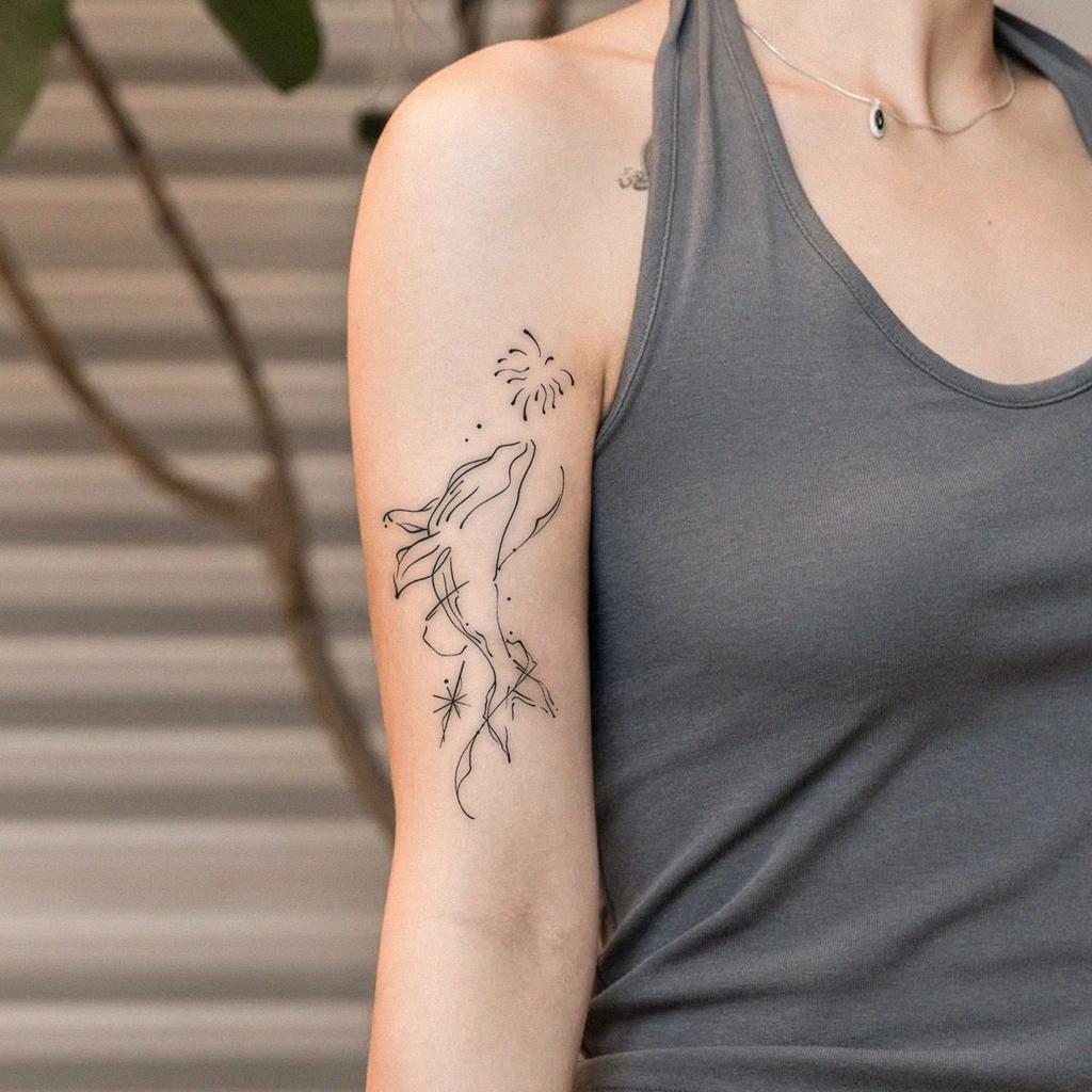 Line Whale Fireworks Tattoo Sticker, Waterproof And Long-Lasting, Women'S Arm Gentle And Advanced Simulation Tattoo