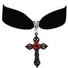 Gothic Ruby Cross Velvet Choker Necklace