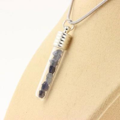 Stones and Minerals. Raw Sapphire Necklace. Tube and Spiral Model.