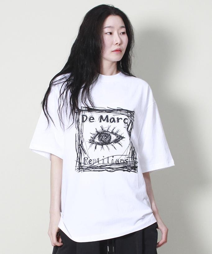 Deumakeu Oversized Square Print Short Sleeve T-Shirt White